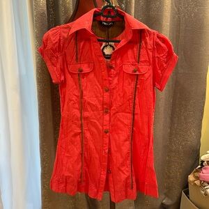 Salmon and tan shirt light weight top never worn . Long - suede buttons
